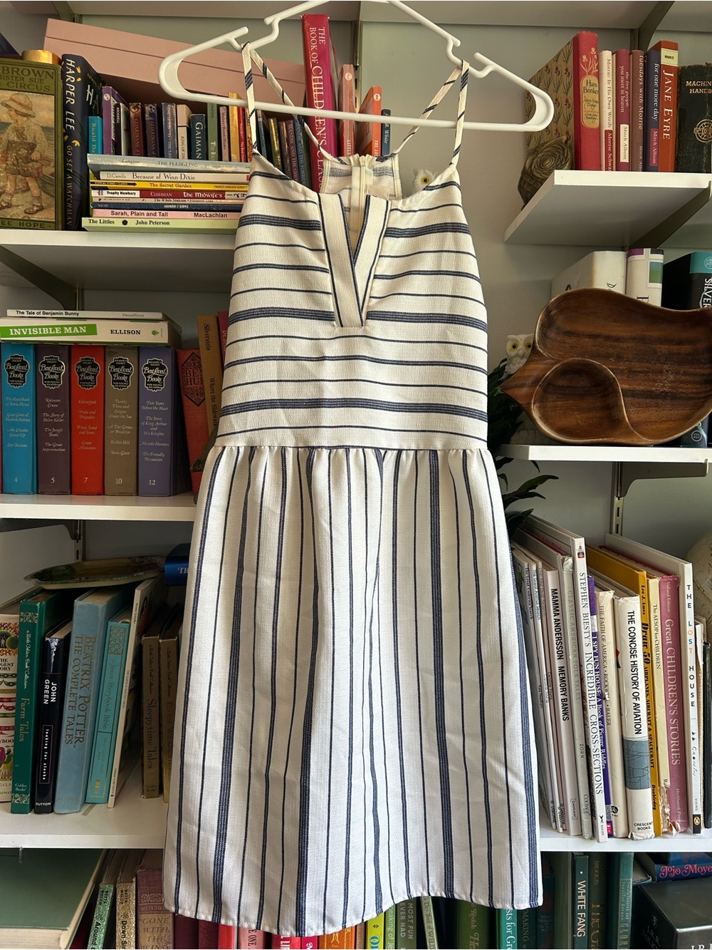 Everly White and Navy Striped Midi Sundress